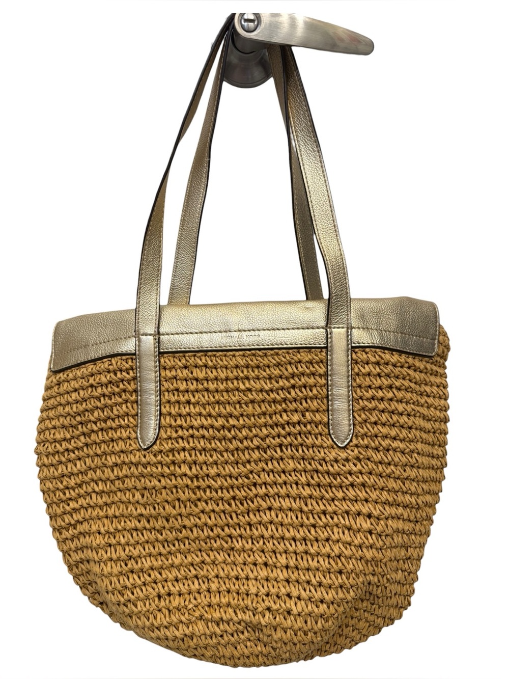 Michael Kors Naomi Large Woven Straw & Metallic Gold Leather Tote Bag - Picture 8 of 9